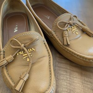 Prada Women’s Tan Leather Loafer Drivers Size 6 / 36 (EU)